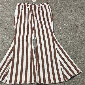 Women's Brown and White Striped Wide Leg Pants